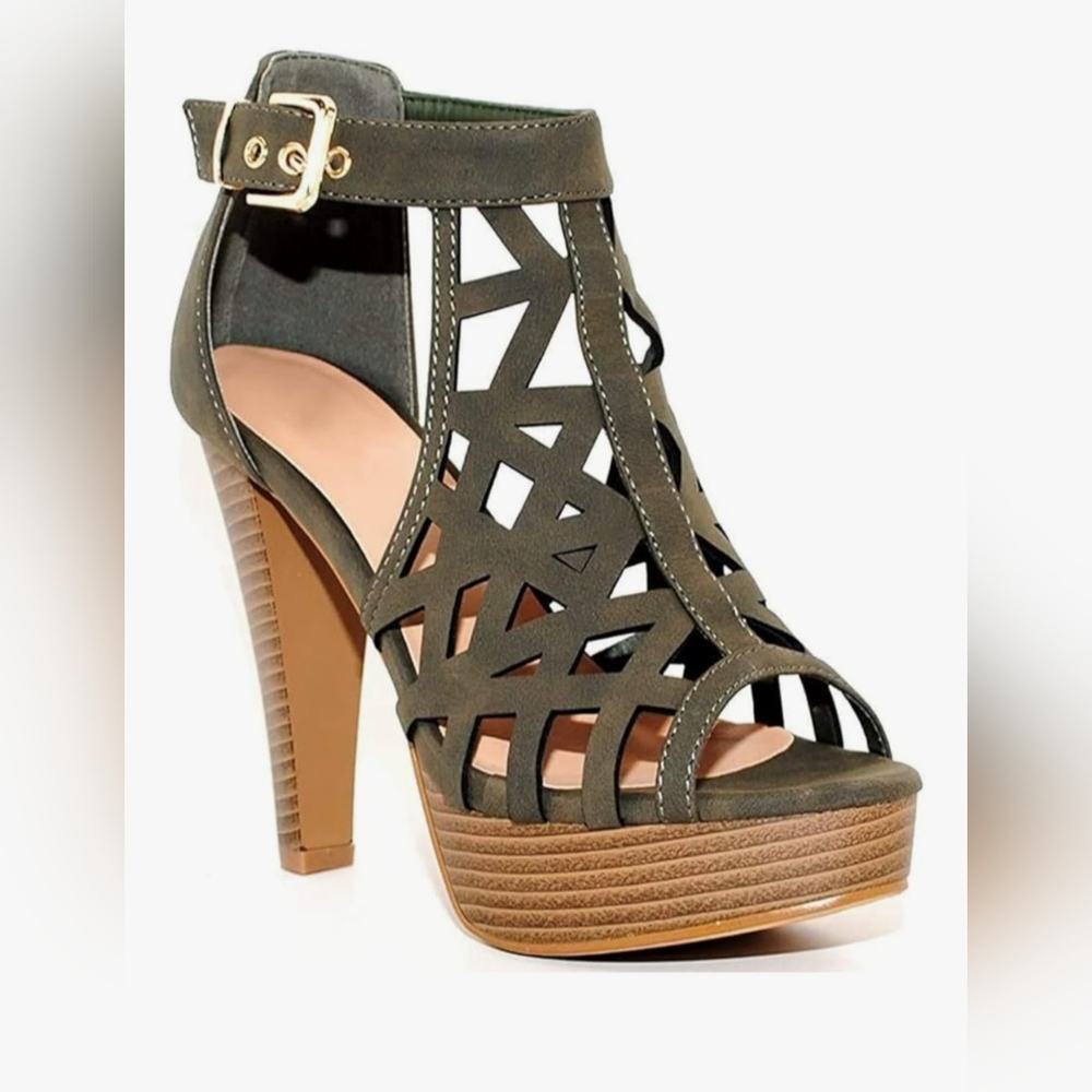 TRENDSup Collection Bonica High Heel Sandals in Olive Gray Size 10